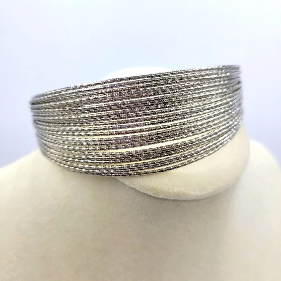 - Chic Silvertone Multi-Strand Bound Cuff Bracelet / Adjustable Clamp - Picture 3 of 6